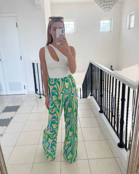 High Waisted Flared Trousers in Green
