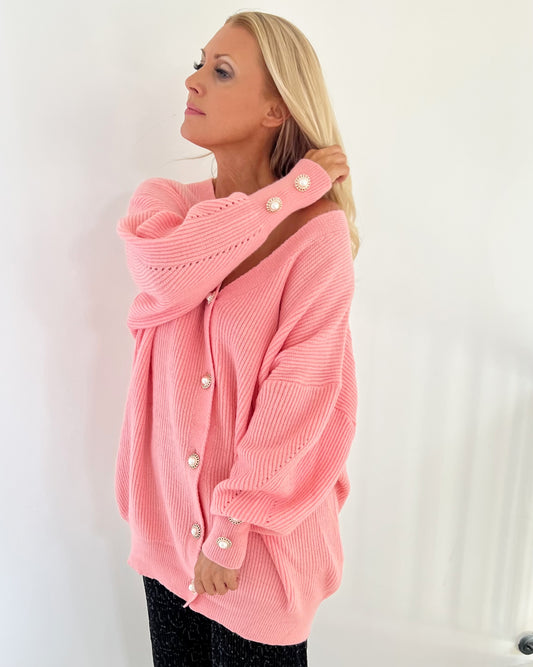 Ribbed Cardigan in Pink