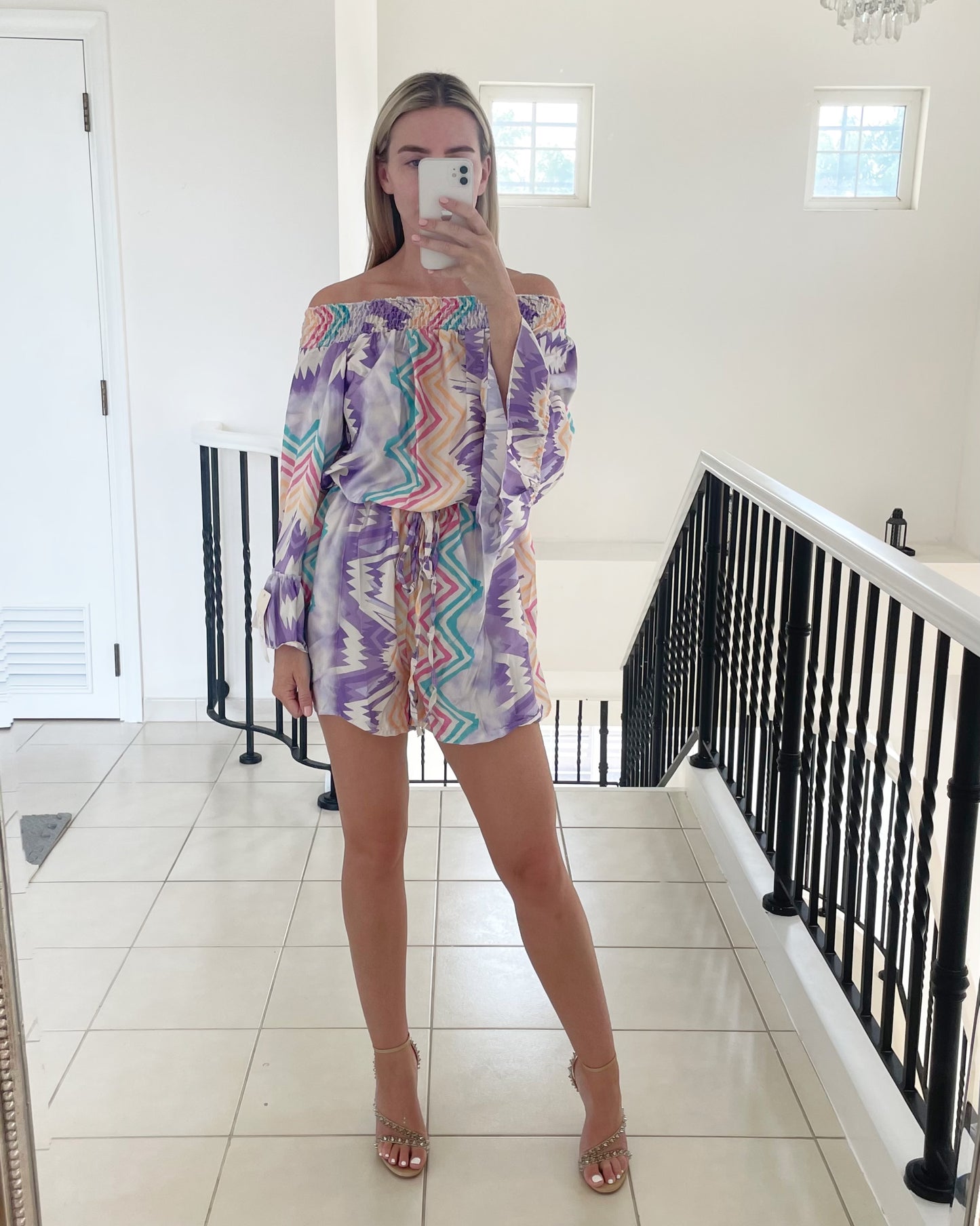 Off The Shoulder Playsuit in Purple
