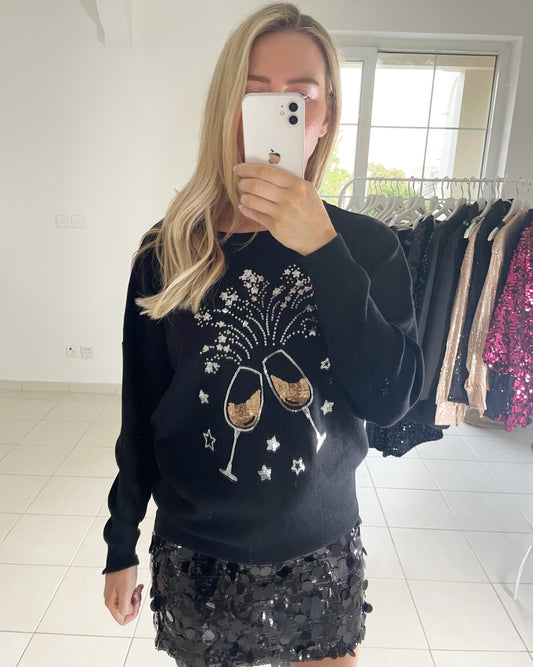 Sequin Champagne Glass Christmas Jumper