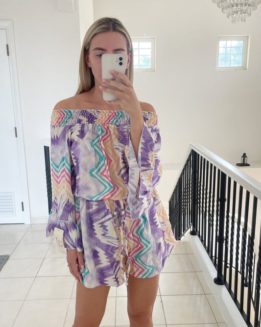Off The Shoulder Playsuit in Purple