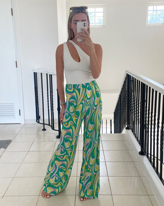 High Waisted Flared Trousers in Green