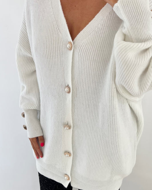 Ribbed Cardigan in White