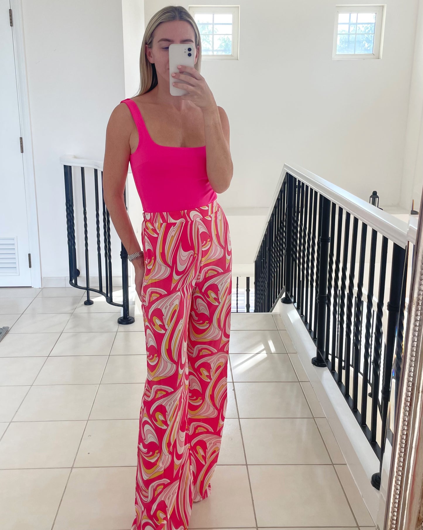 Patterned Flared Trousers in Pink