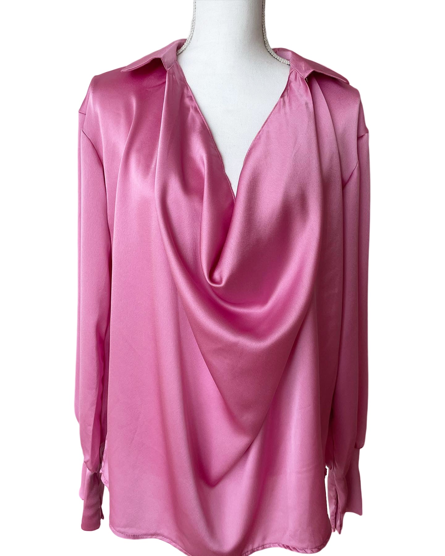 Satin Cowl Neck Blouse in Pink