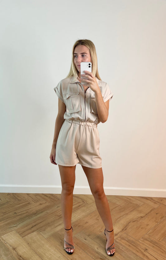 Utility Playsuit in Stone