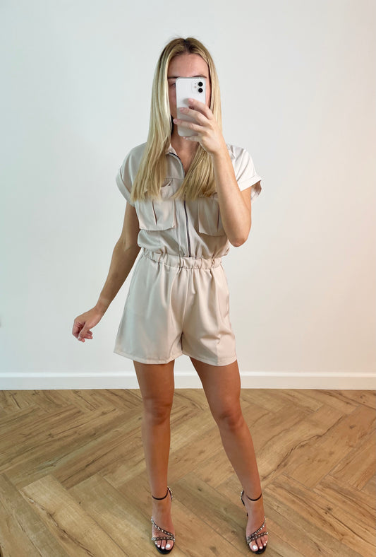 Utility Playsuit in Stone