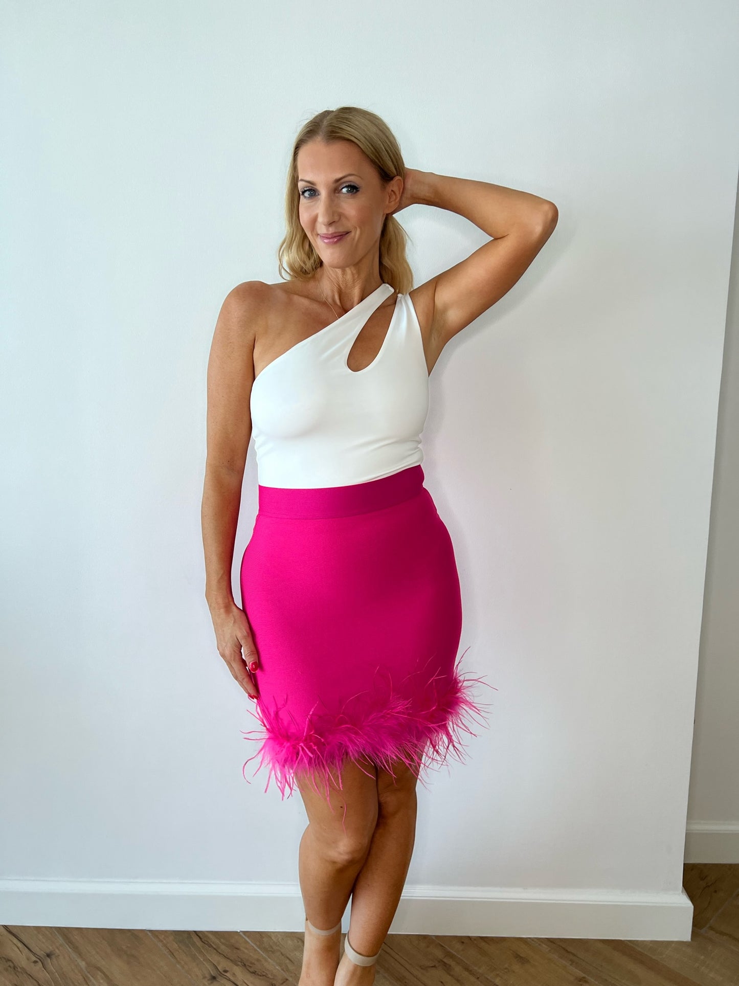 Mini Feather Skirt in Pink